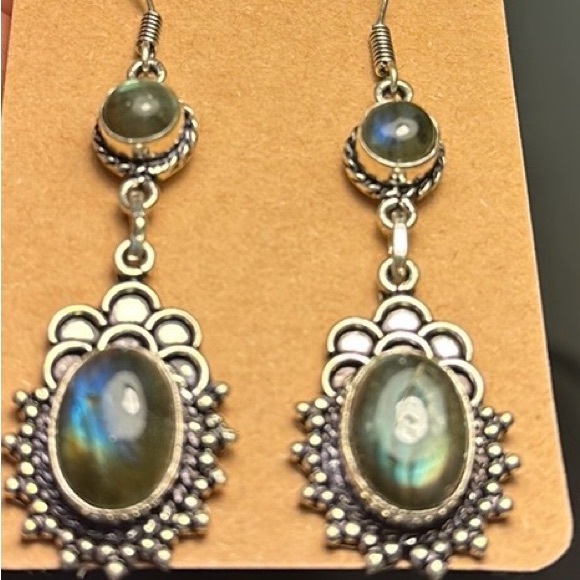 Labradorite and Silver Fish Hook Earrings NWOT - Picture 4 of 6